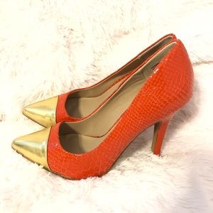 Zigi Girl Orange & Gold Leather Heels